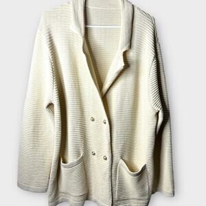 Ribbed sweater Blazer Jacket Womens XXL Cream Double Breasted Gold Buttons NWOT